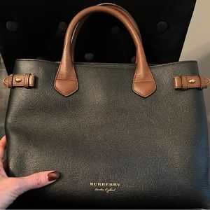 Burberry Banner Convertible Tote Leather and House Check Canvas Medium